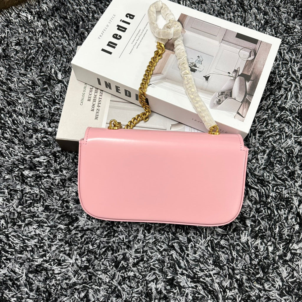 Celine Triphome 20 Pink Pastel Cowhide Leather Chain Strap Bag