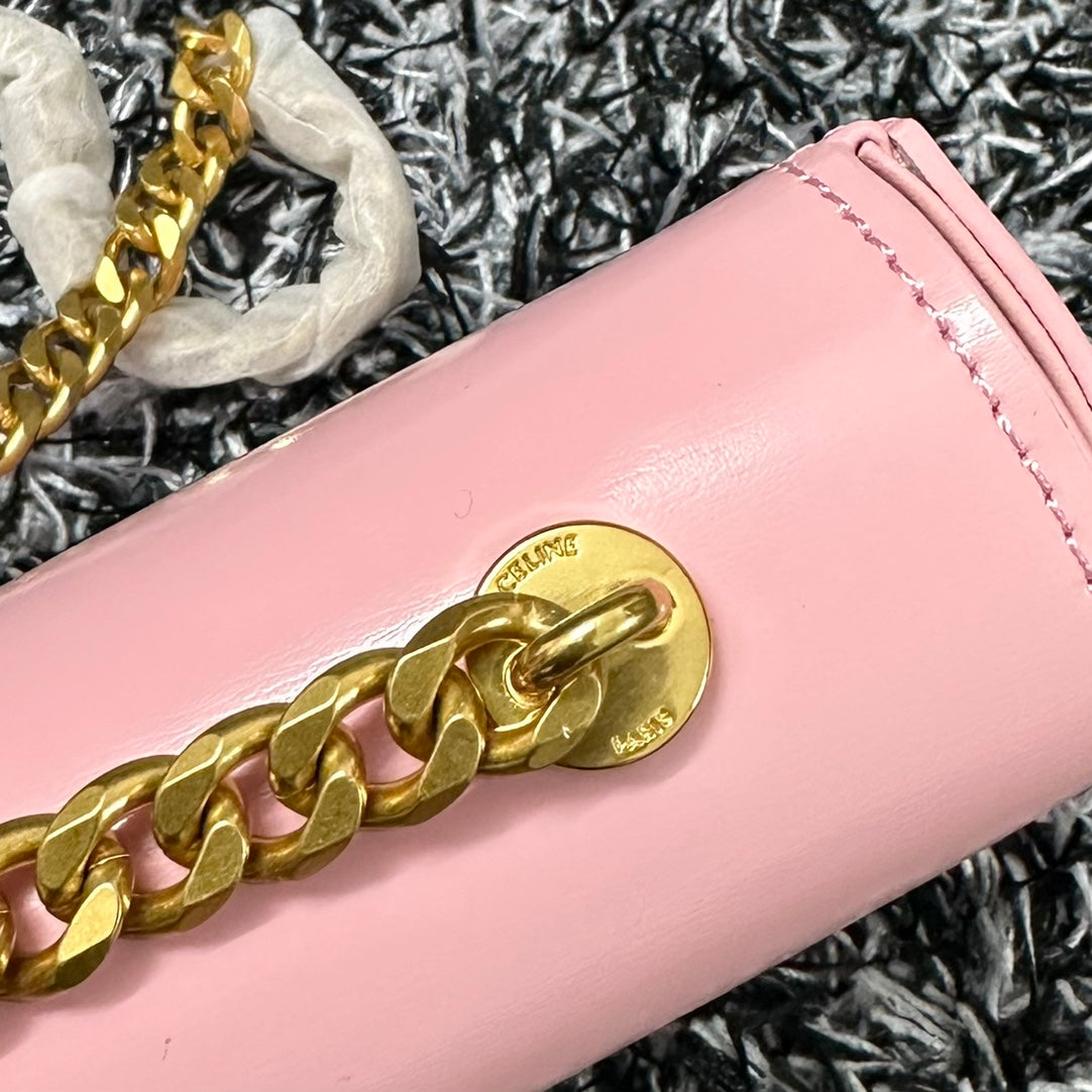 Celine Triphome 20 Pink Pastel Cowhide Leather Chain Strap Bag