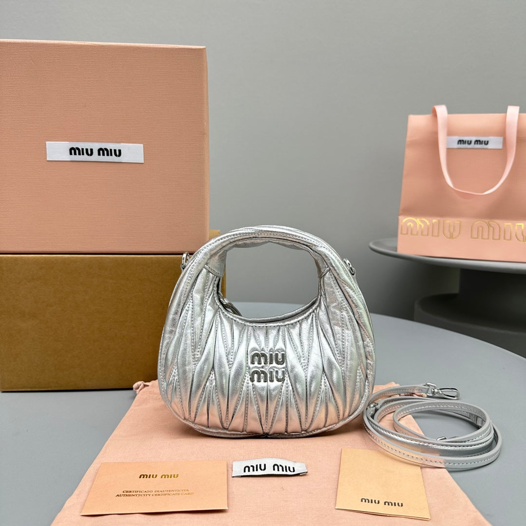 Mini Hobo 17 Bag in Silver Sheepskin