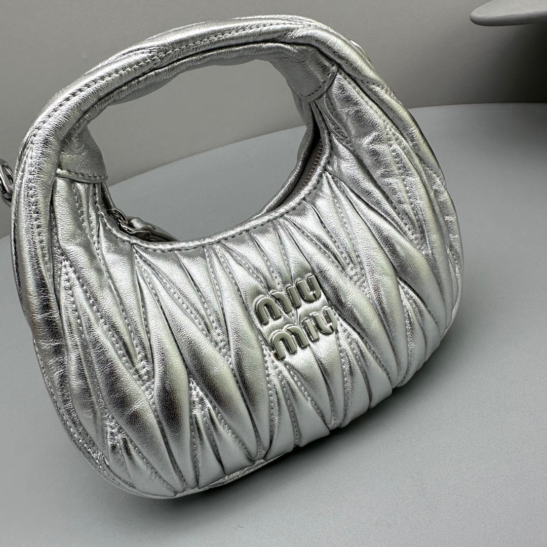 Mini Hobo 17 Bag in Silver Sheepskin