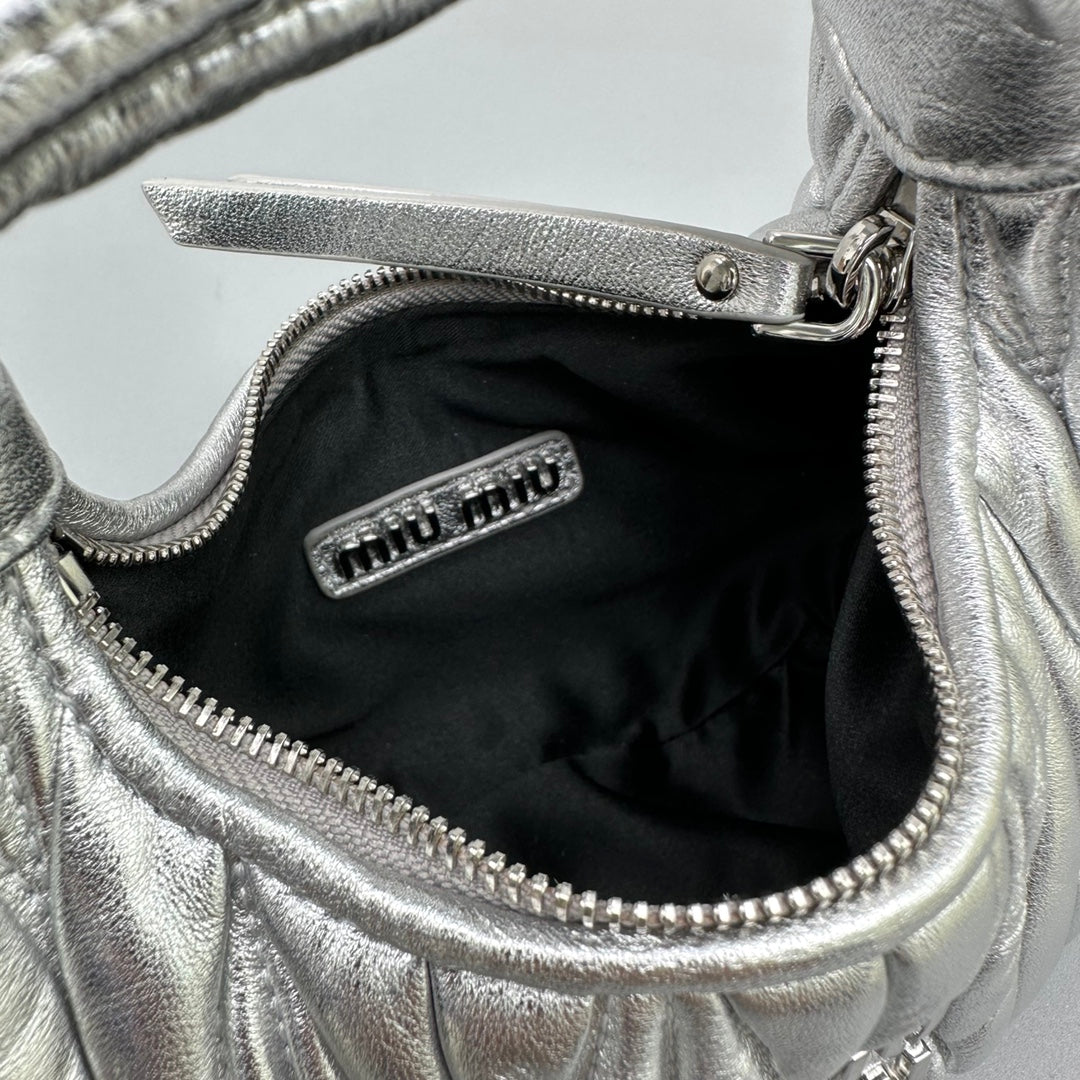 Mini Hobo 17 Bag in Silver Sheepskin