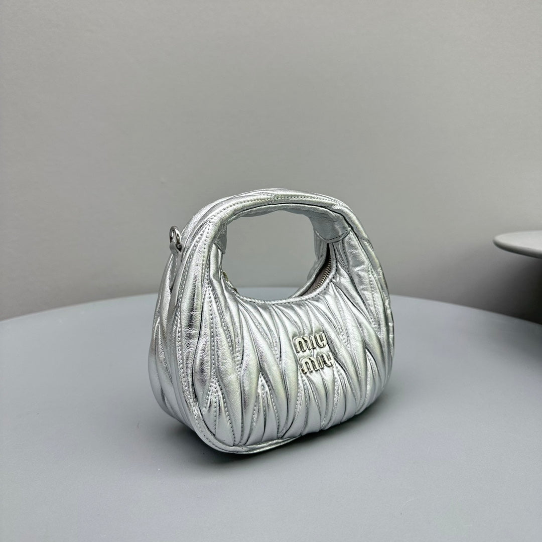 Mini Hobo 17 Bag in Silver Sheepskin