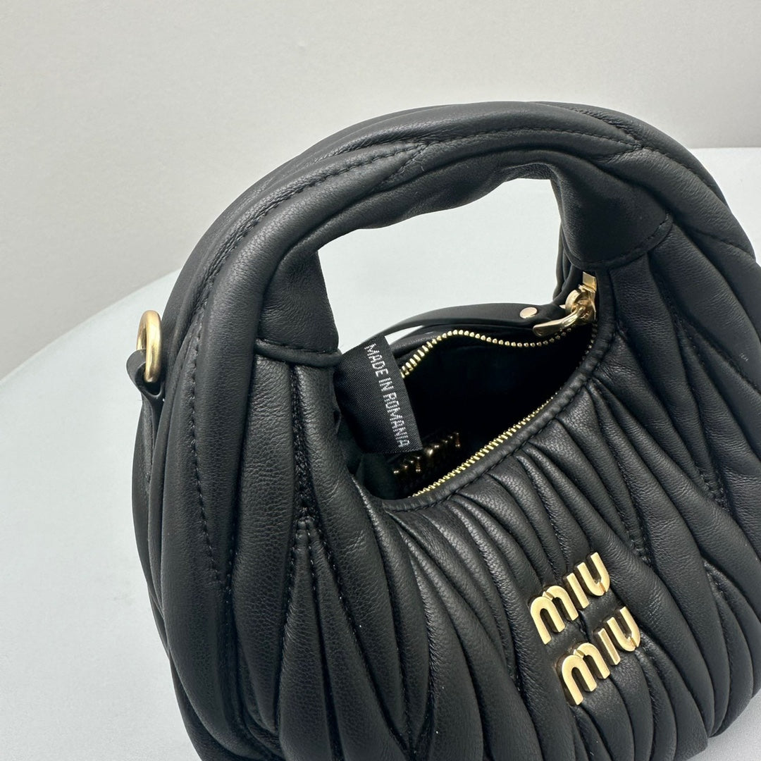 Mini Hobo 17 Bag in Black Sheepskin