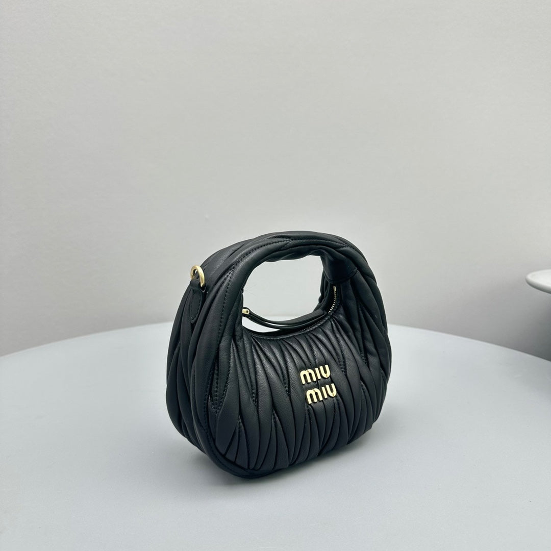 Mini Hobo 17 Bag in Black Sheepskin