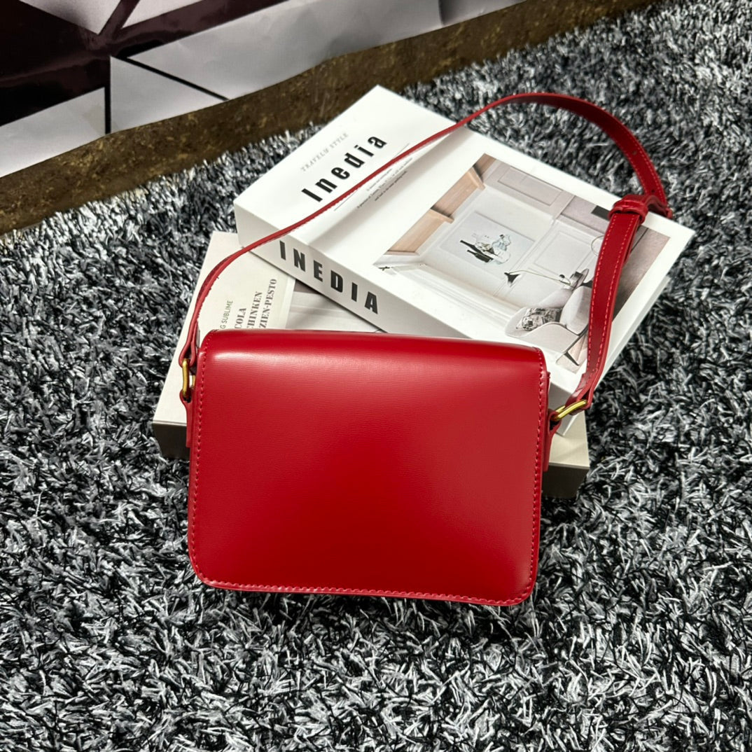 Celine Triomphe Teen 18 Cherry Red Cowhide Leather Bag