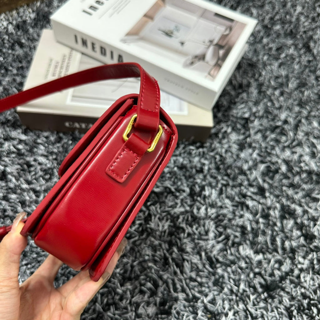 Celine Triomphe Teen 18 Cherry Red Cowhide Leather Bag