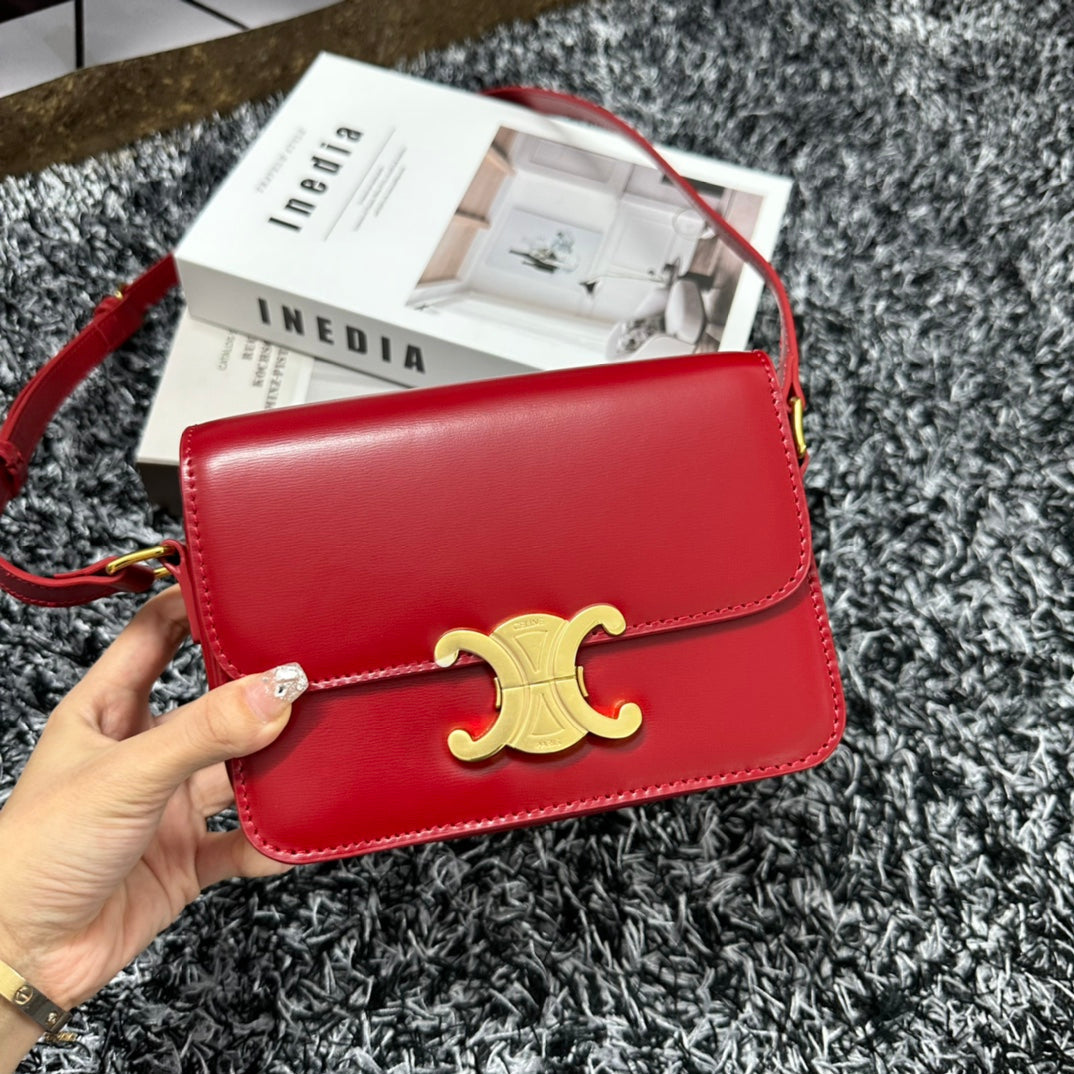 Celine Triomphe Teen 18 Cherry Red Cowhide Leather Bag