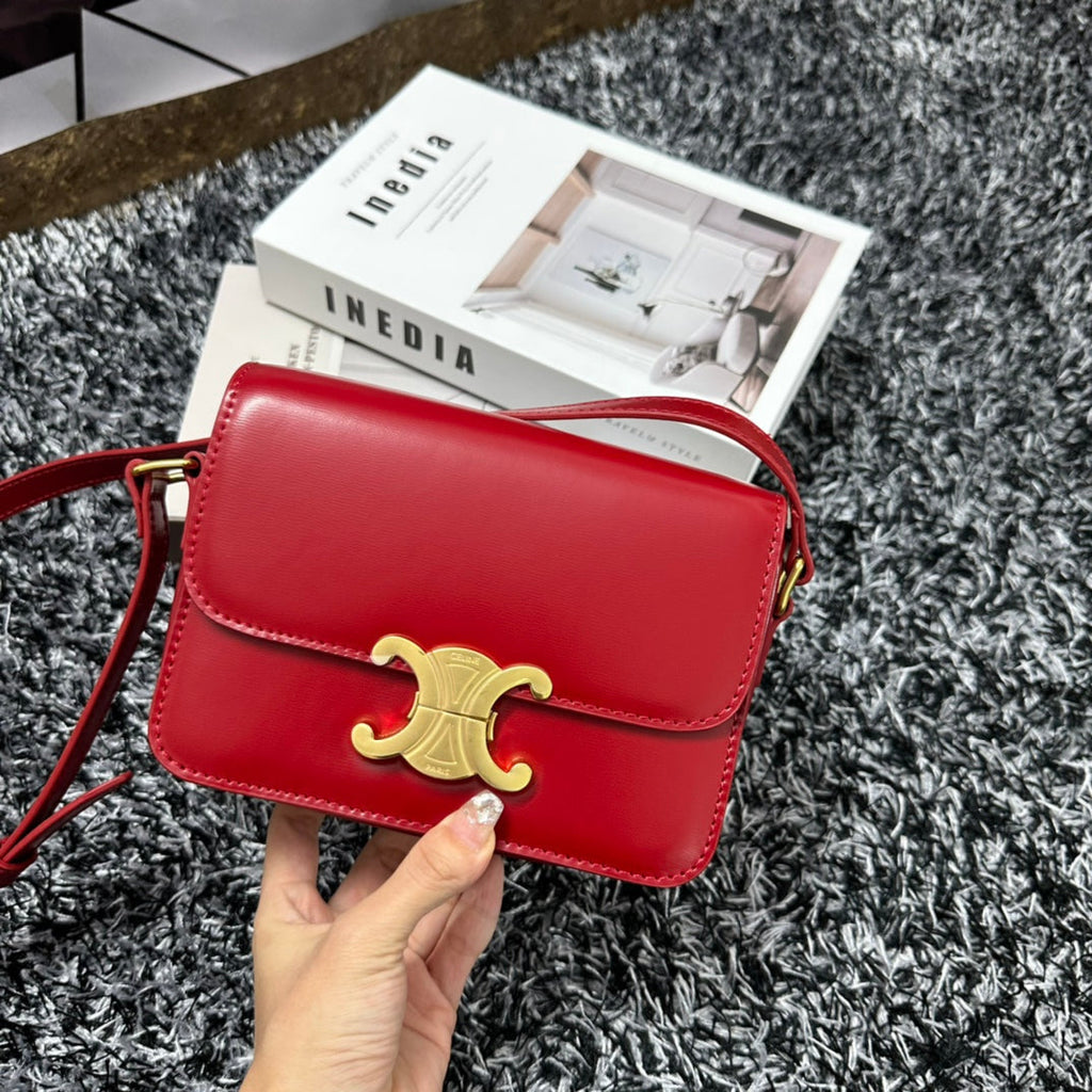 Celine Triomphe Teen 18 Cherry Red Cowhide Leather Bag