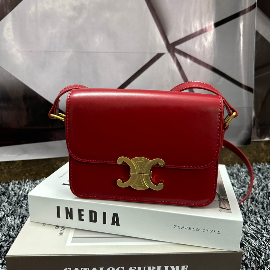 Celine Triomphe Teen 18 Cherry Red Cowhide Leather Bag