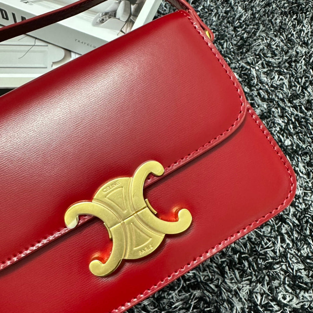 Celine Triomphe Teen 18 Cherry Red Cowhide Leather Bag