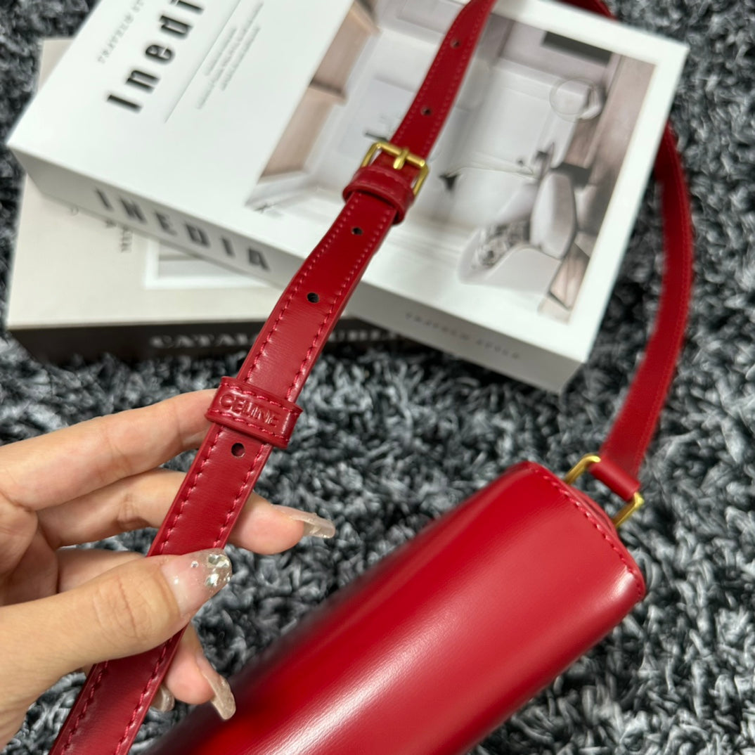 Celine Triomphe Teen 18 Cherry Red Cowhide Leather Bag