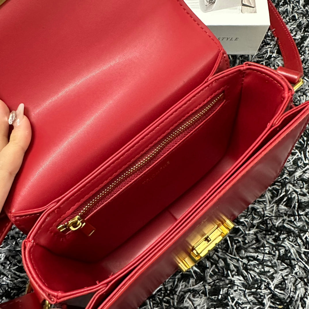 Celine Triomphe Teen 18 Cherry Red Cowhide Leather Bag