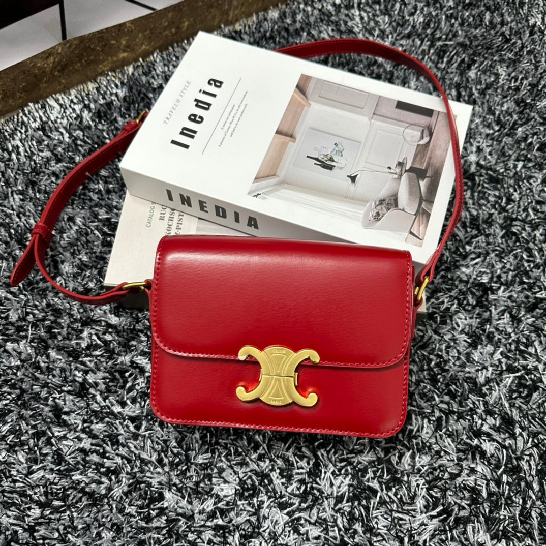 Celine Triomphe Teen 18 Cherry Red Cowhide Leather Bag