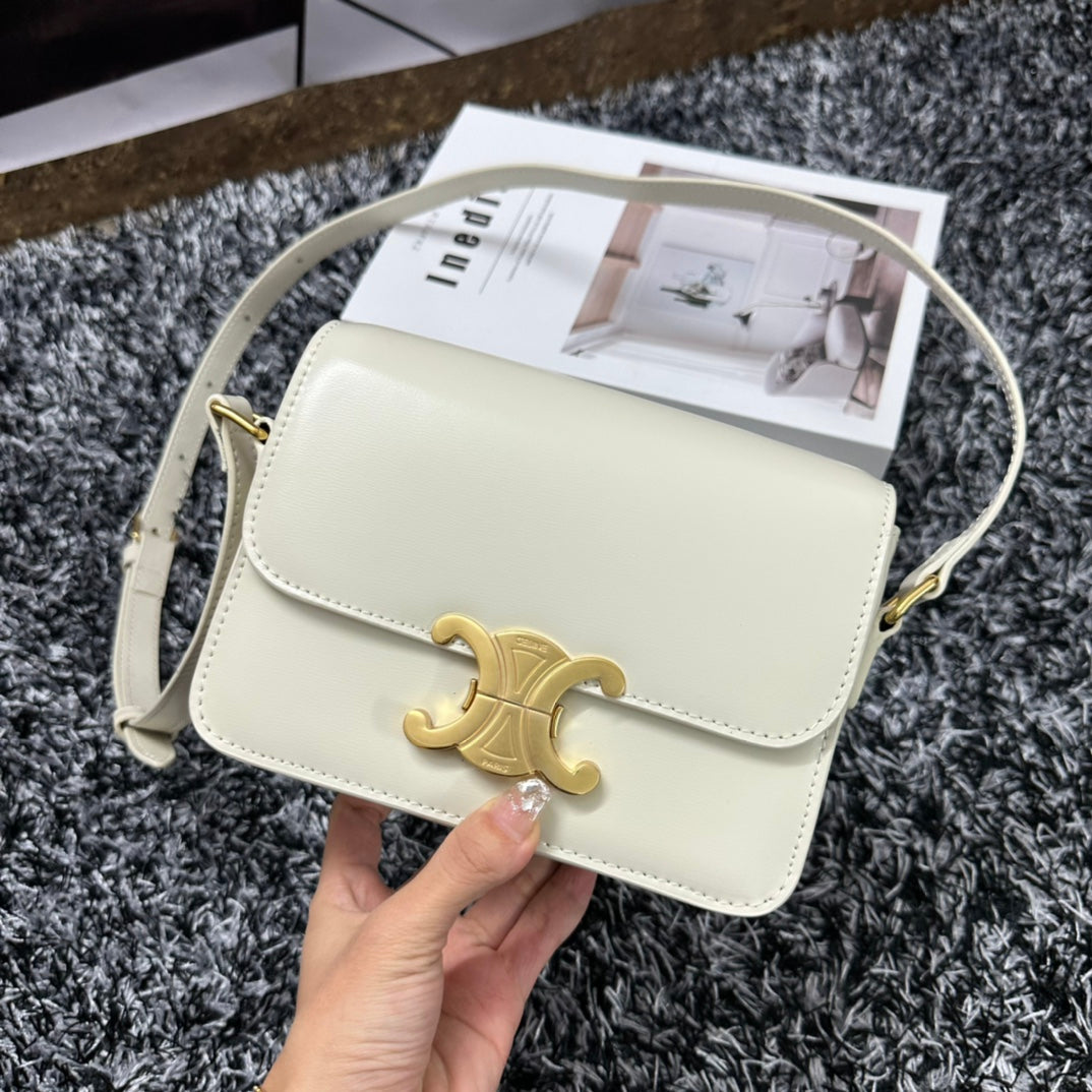 Celine Triomphe Teen 18 White Cowhide Leather Bag