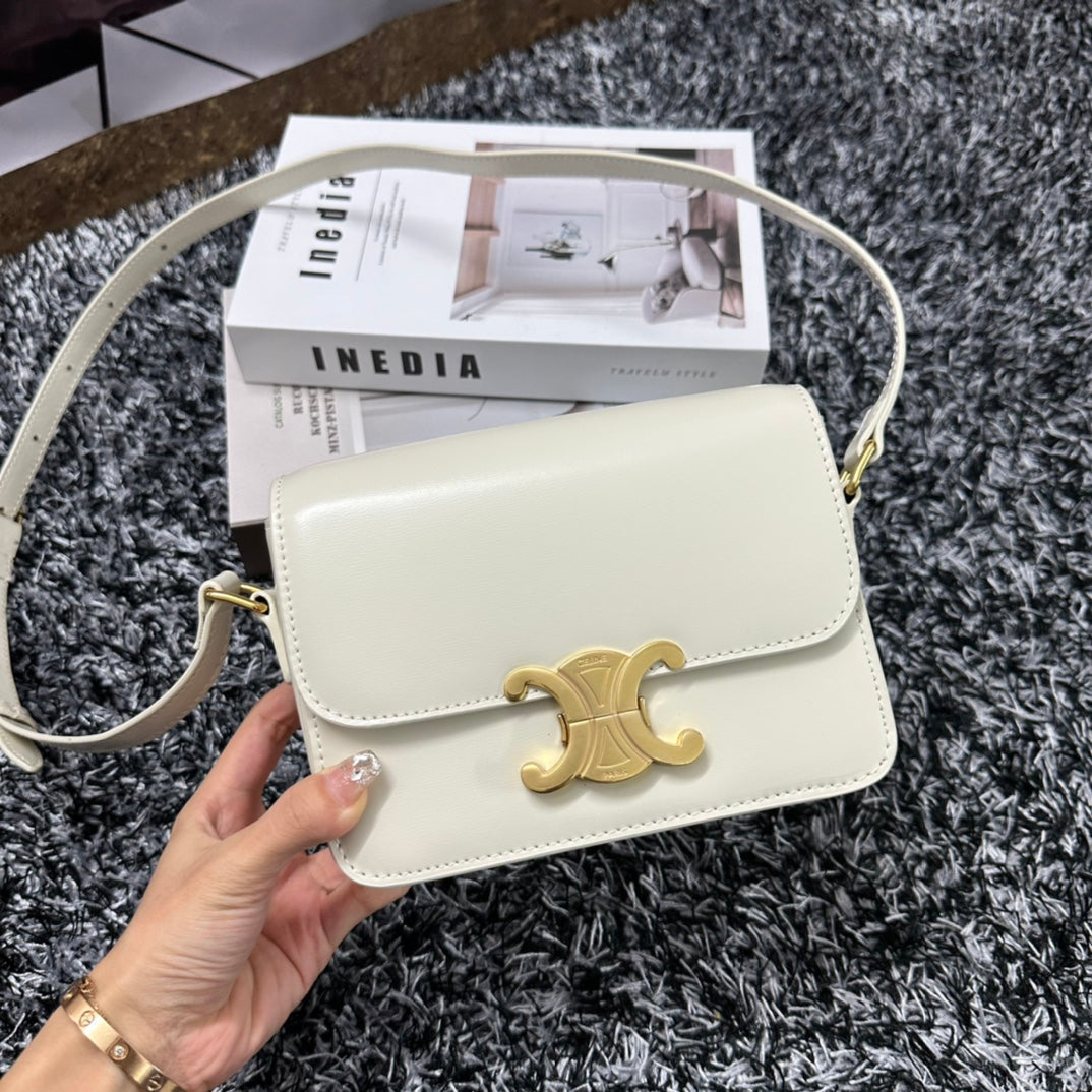 Celine Triomphe Teen 18 White Cowhide Leather Bag