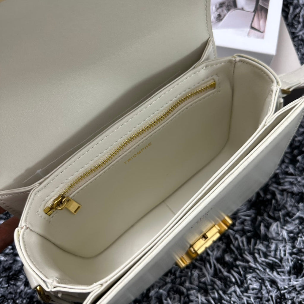 Celine Triomphe Teen 18 White Cowhide Leather Bag