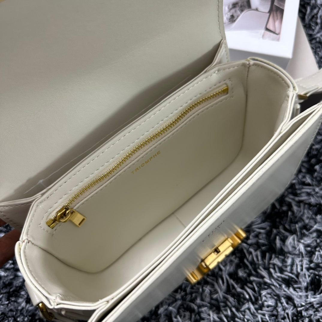 Celine Triomphe Teen 18 White Cowhide Leather Bag