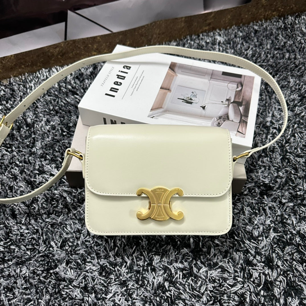 Celine Triomphe Teen 18 White Cowhide Leather Bag