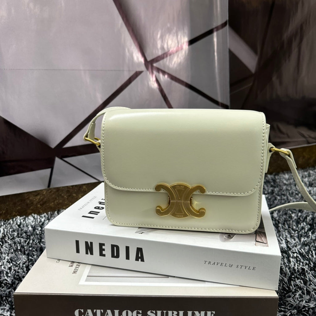 Celine Triomphe Teen 18 White Cowhide Leather Bag