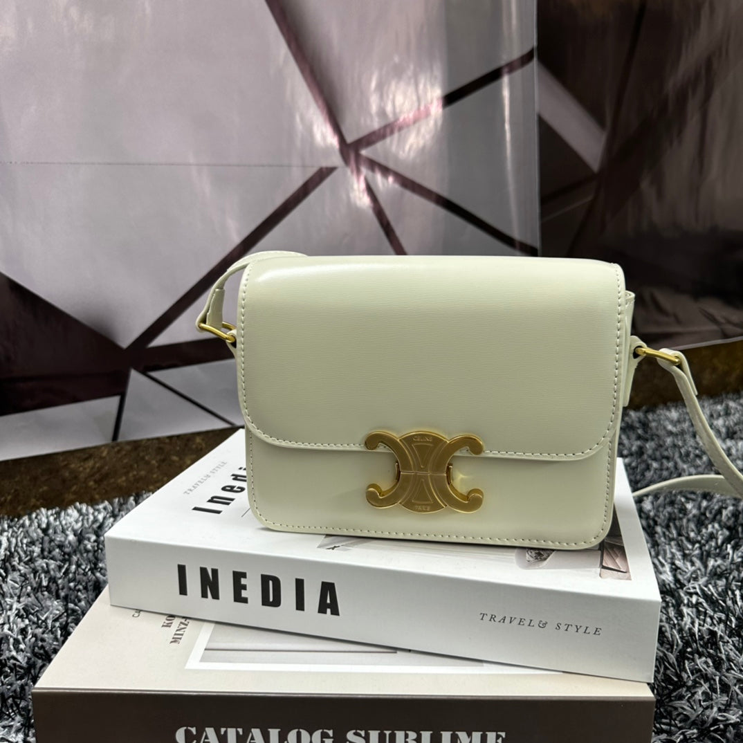 Celine Triomphe Teen 18 White Cowhide Leather Bag
