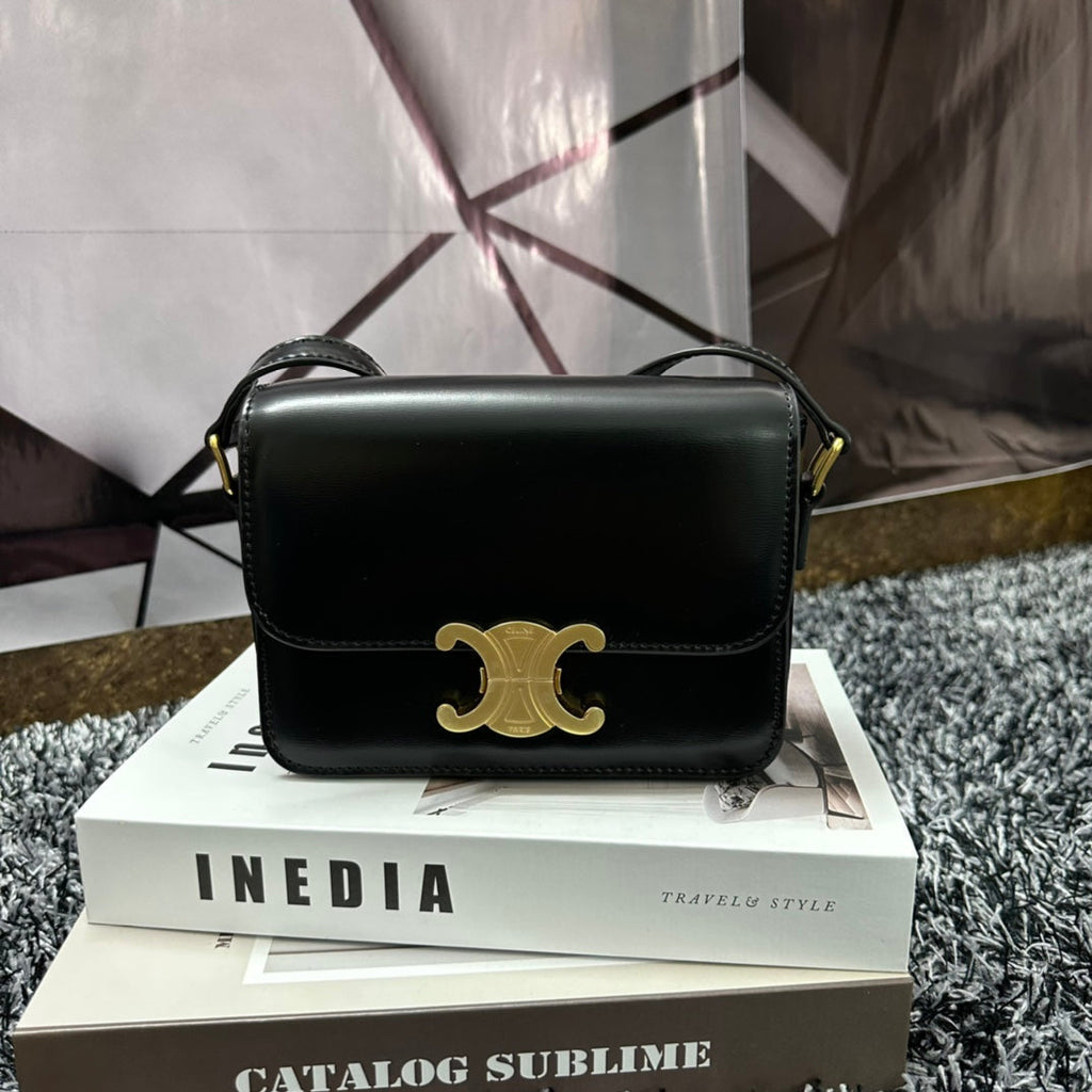 Celine Triomphe Teen 18 Black Cowhide Leather Bag