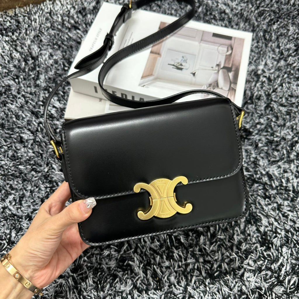 Celine Triomphe Teen 18 Black Cowhide Leather Bag