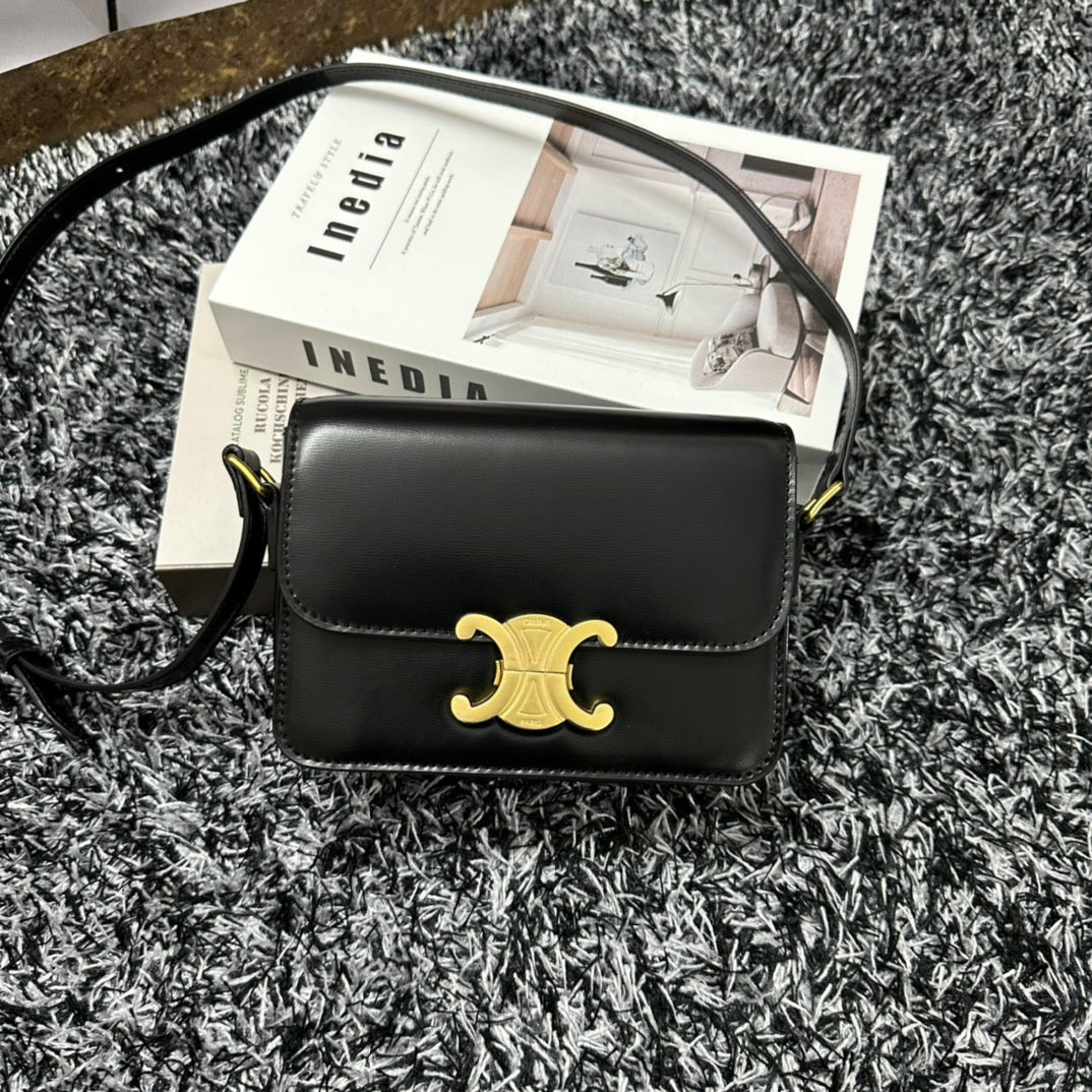 Celine Triomphe Teen 18 Black Cowhide Leather Bag