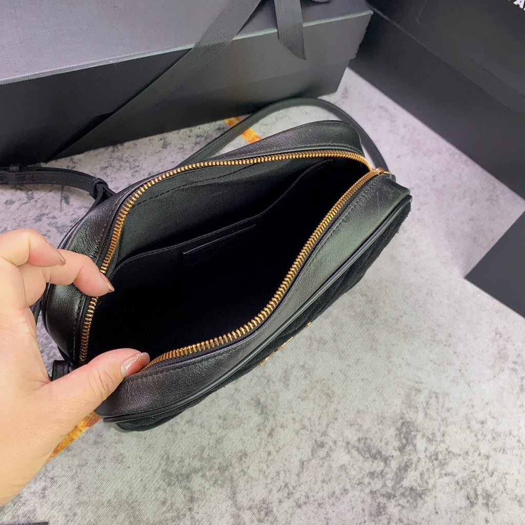 Saint Laurent Lou Camera Bag 23 in Black Suede and Calfskin Trim