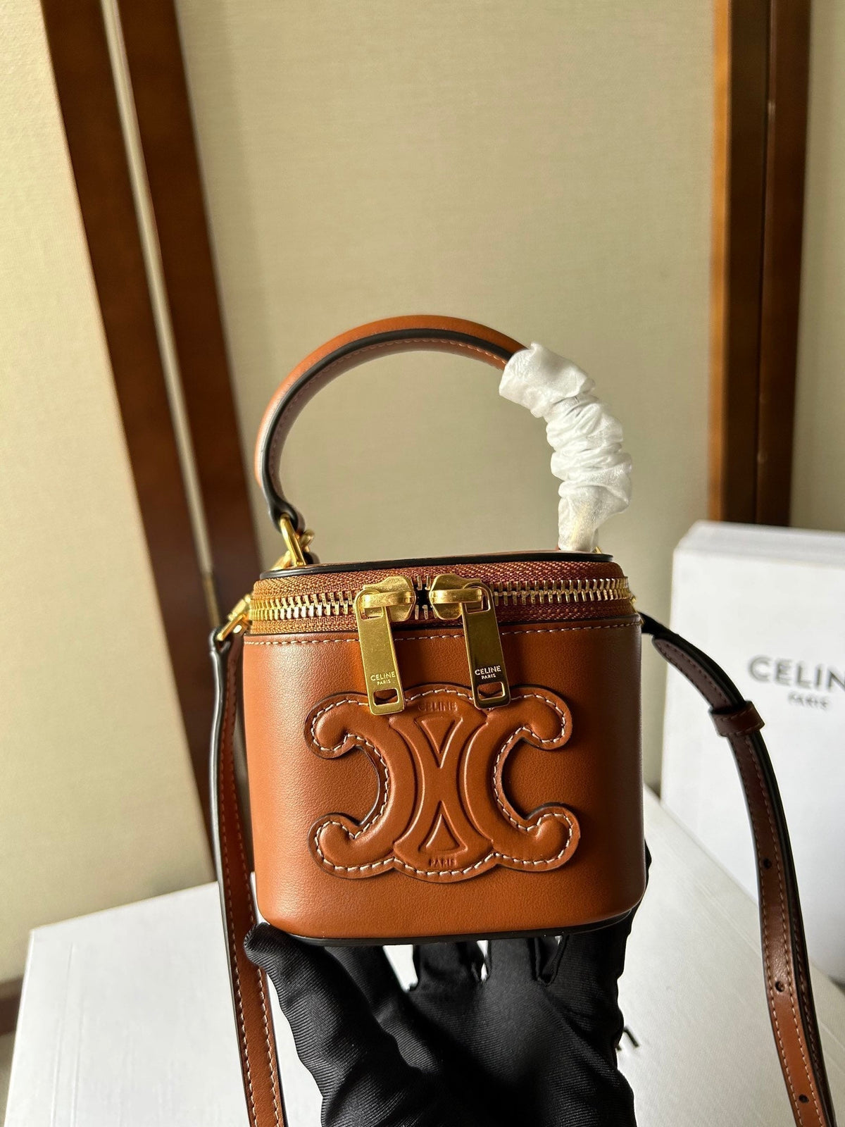 Celine Mini Vanity Case Cuir Triomphe 9 in Bronze Brown Smooth Calfskin