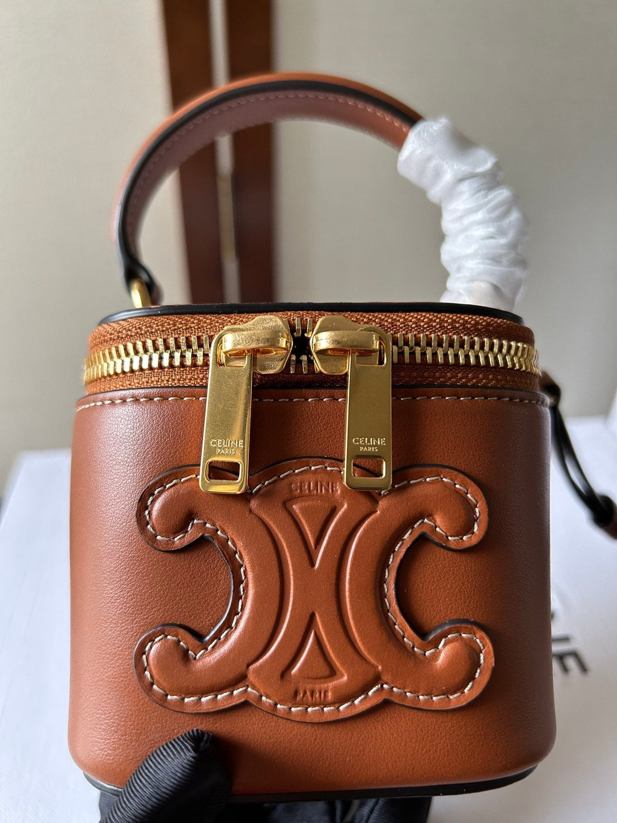 Celine Mini Vanity Case Cuir Triomphe 9 in Bronze Brown Smooth Calfskin
