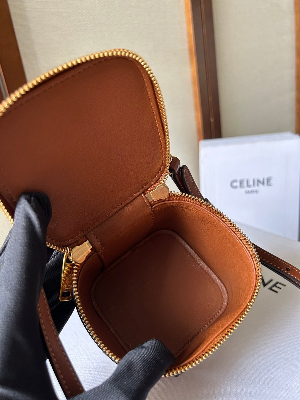 Celine Mini Vanity Case Cuir Triomphe 9 in Bronze Brown Smooth Calfskin