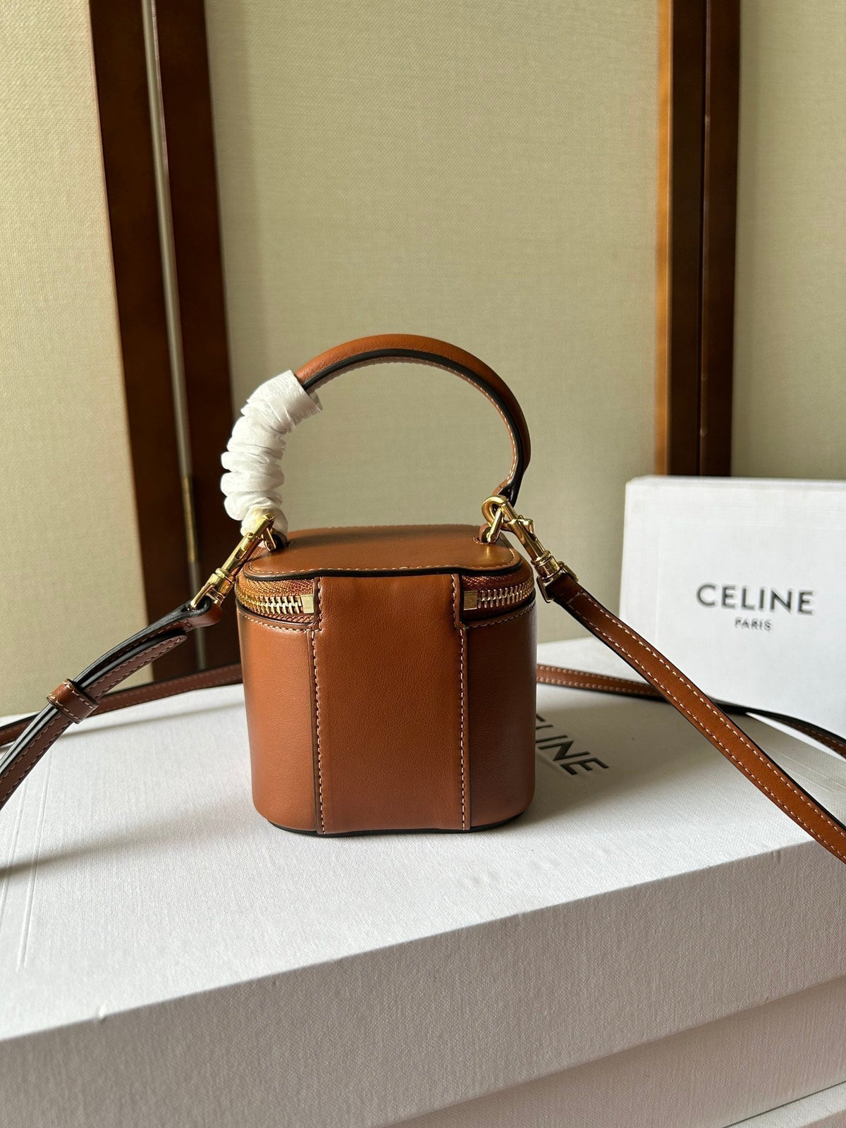 Celine Mini Vanity Case Cuir Triomphe 9 in Bronze Brown Smooth Calfskin