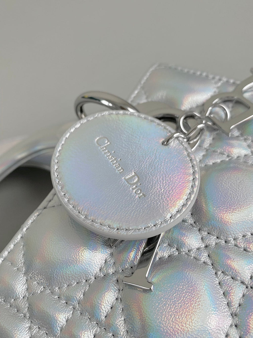 Dior Medium Lady 20 Handbag in Silver Lambskin