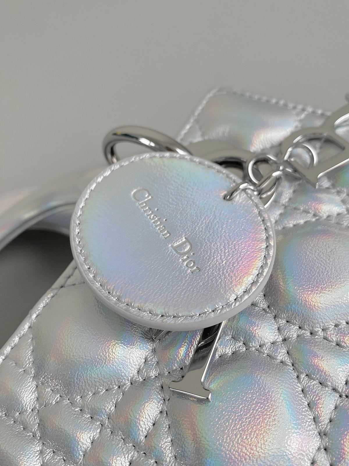 Dior Medium Lady 20 Handbag in Silver Lambskin