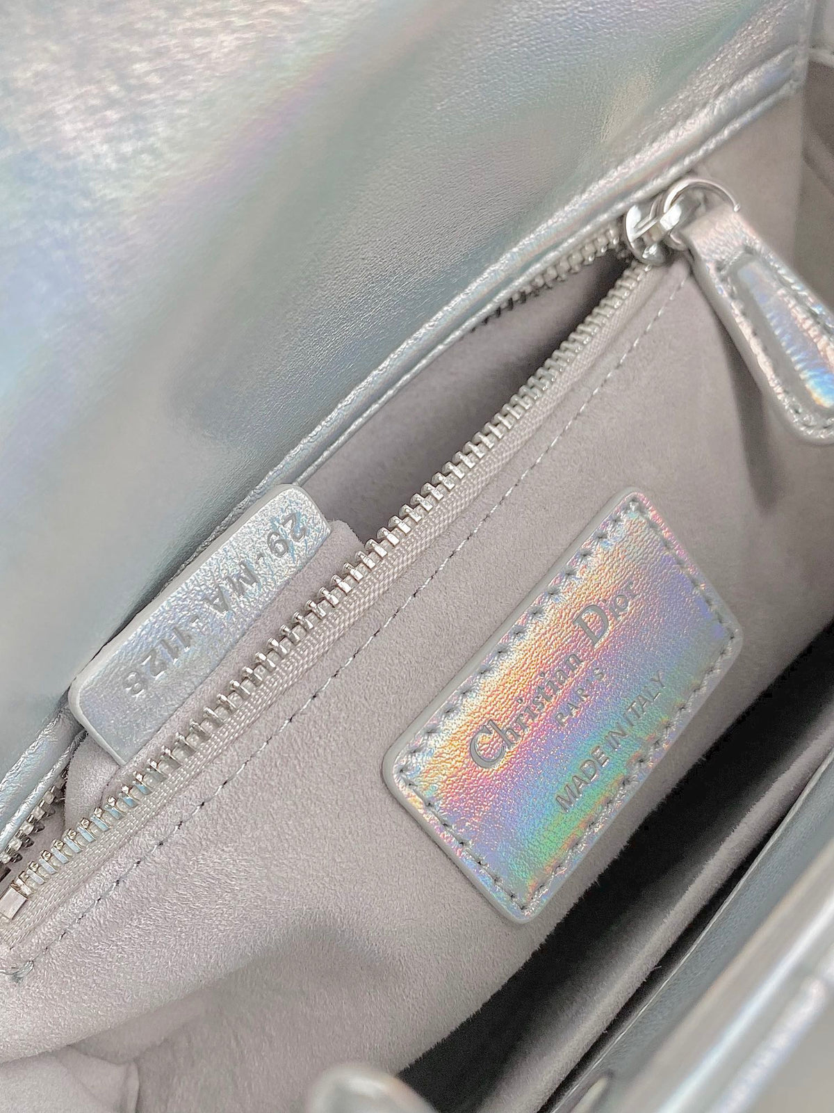 Dior Medium Lady 20 Handbag in Silver Lambskin