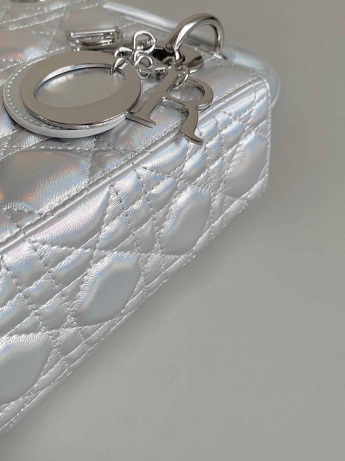 Dior Medium Lady 20 Handbag in Silver Lambskin