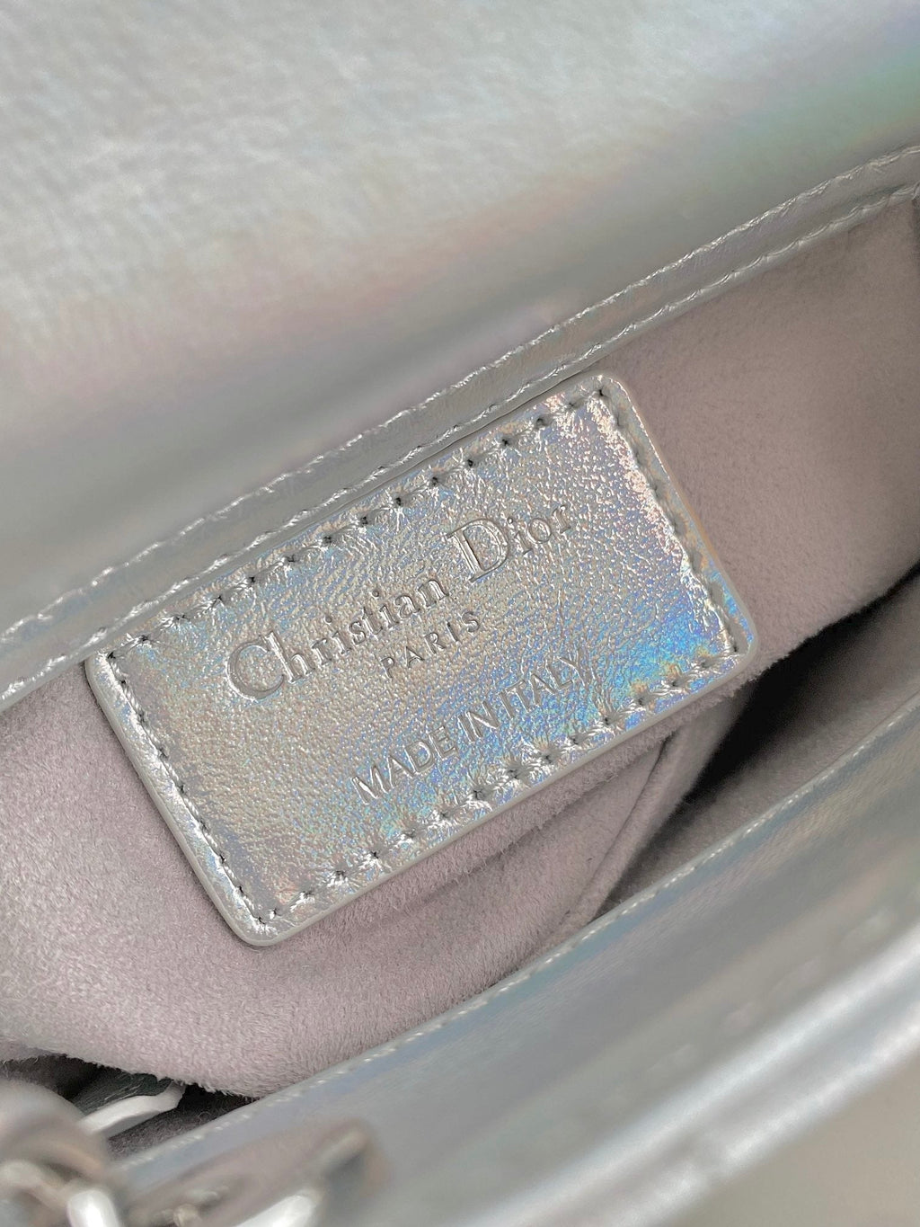 Dior Micro Lady 12 Bag in Silver Lambskin