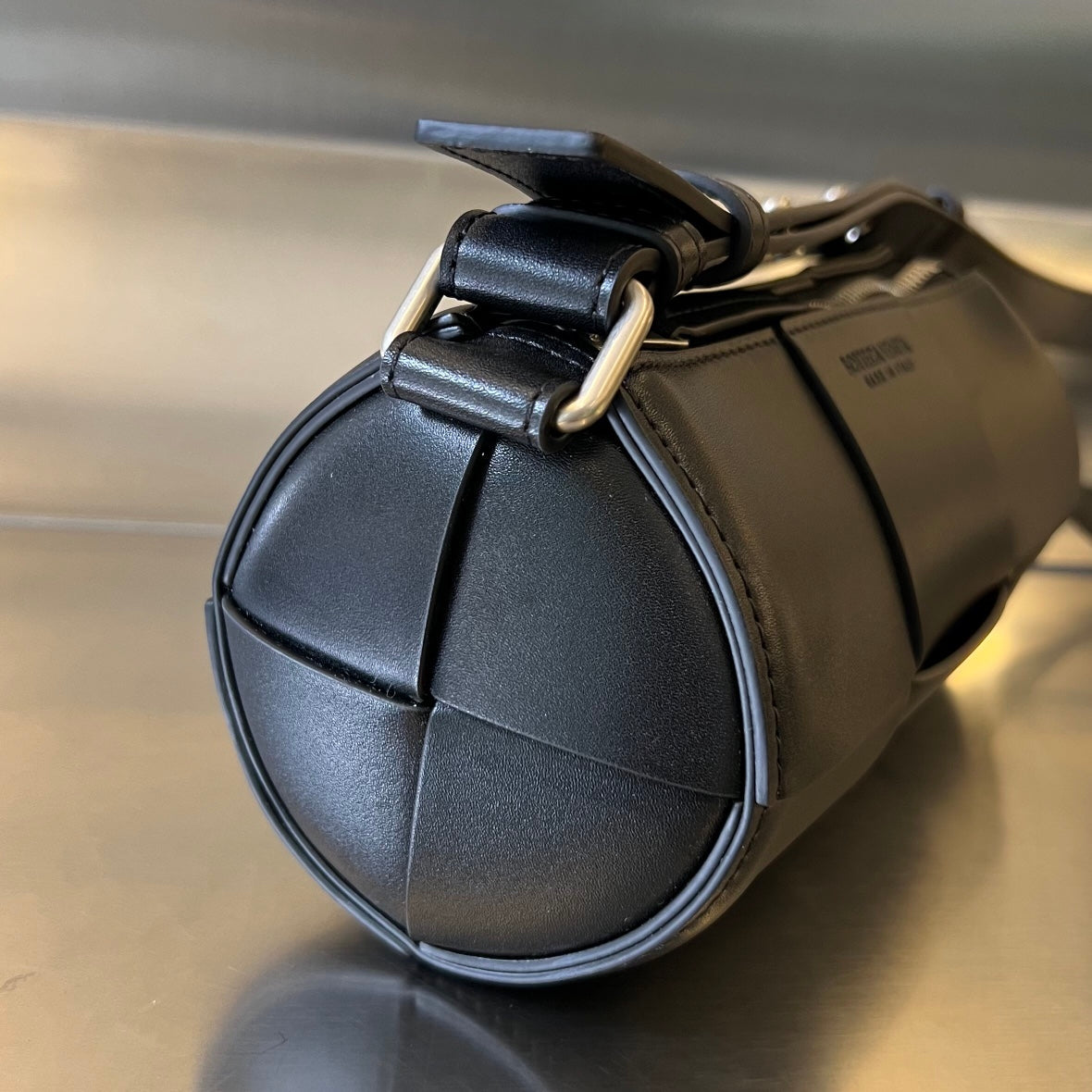 Bottega Veneta Small Cylinder Cassette 21 in Black Calfskin Bag