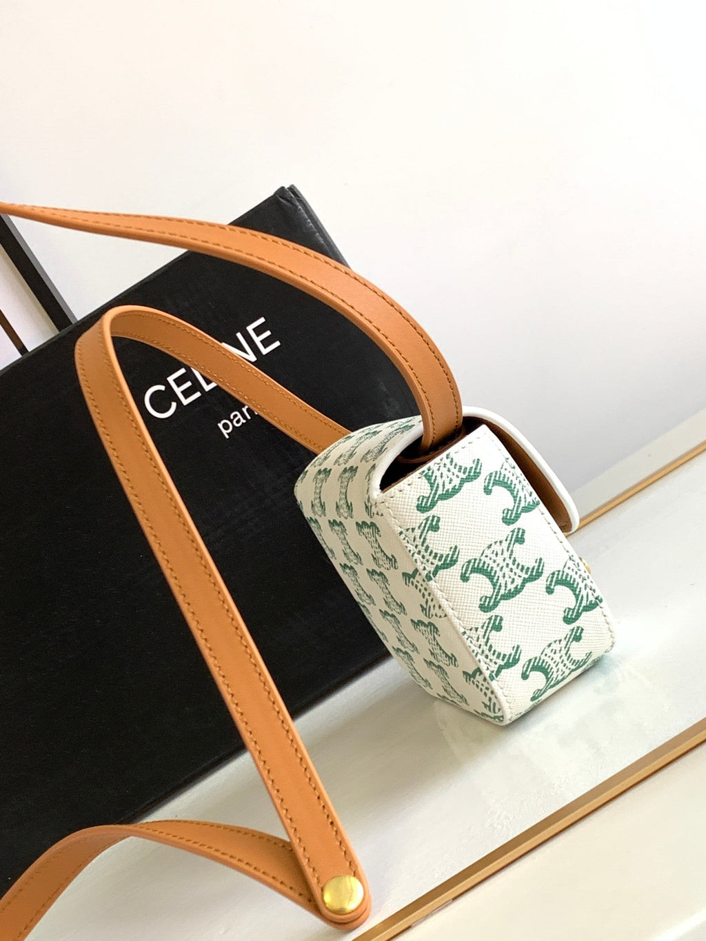 Celine Triphome 11 Green White Cowhide Leather Bag