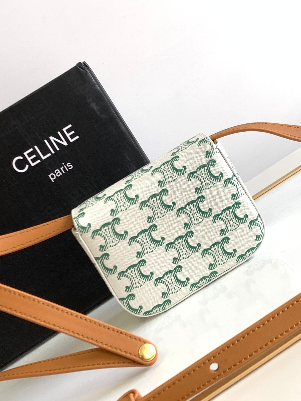 Celine Triphome 11 Green White Cowhide Leather Bag