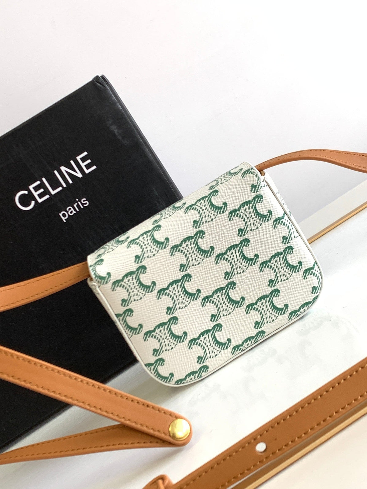 Celine Triphome 11 Green White Cowhide Leather Bag