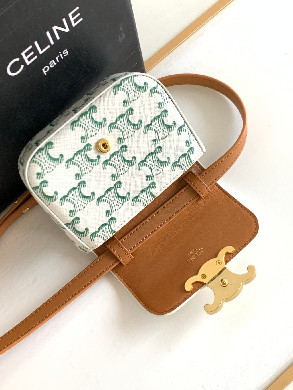 Celine Triphome 11 Green White Cowhide Leather Bag