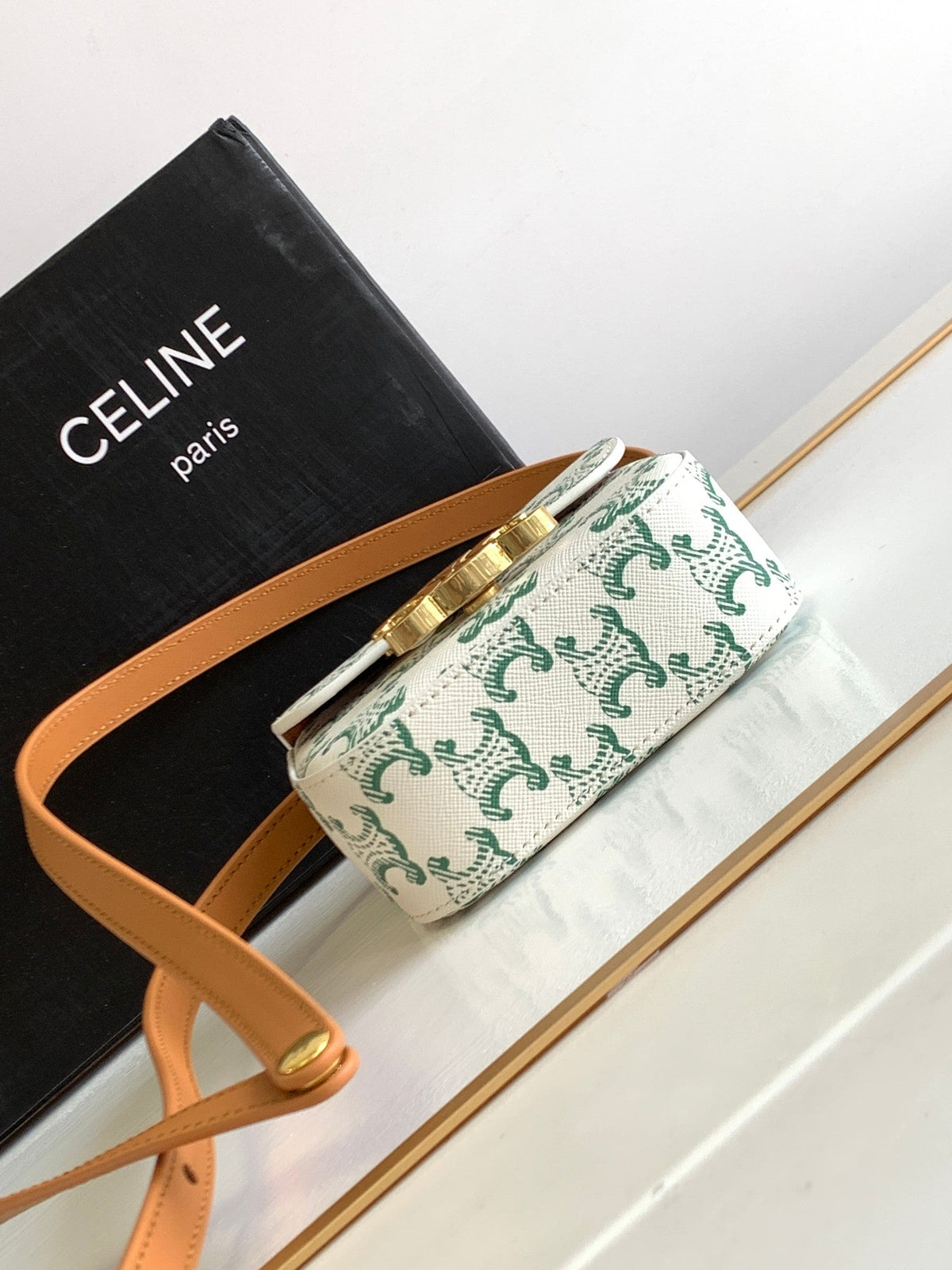Celine Triphome 11 Green White Cowhide Leather Bag