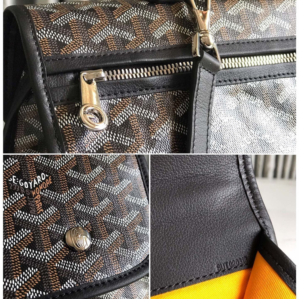 Goyard Saint Léger Backpack 35 in Brown Mix Balck Goyardine Canvas and Calfskin with Cartoon Patch