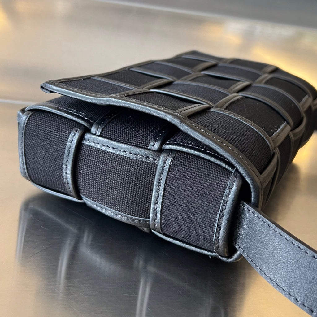Bottega Veneta Small Cassette 23 in Black Canvas and Calfskin Trim Bag