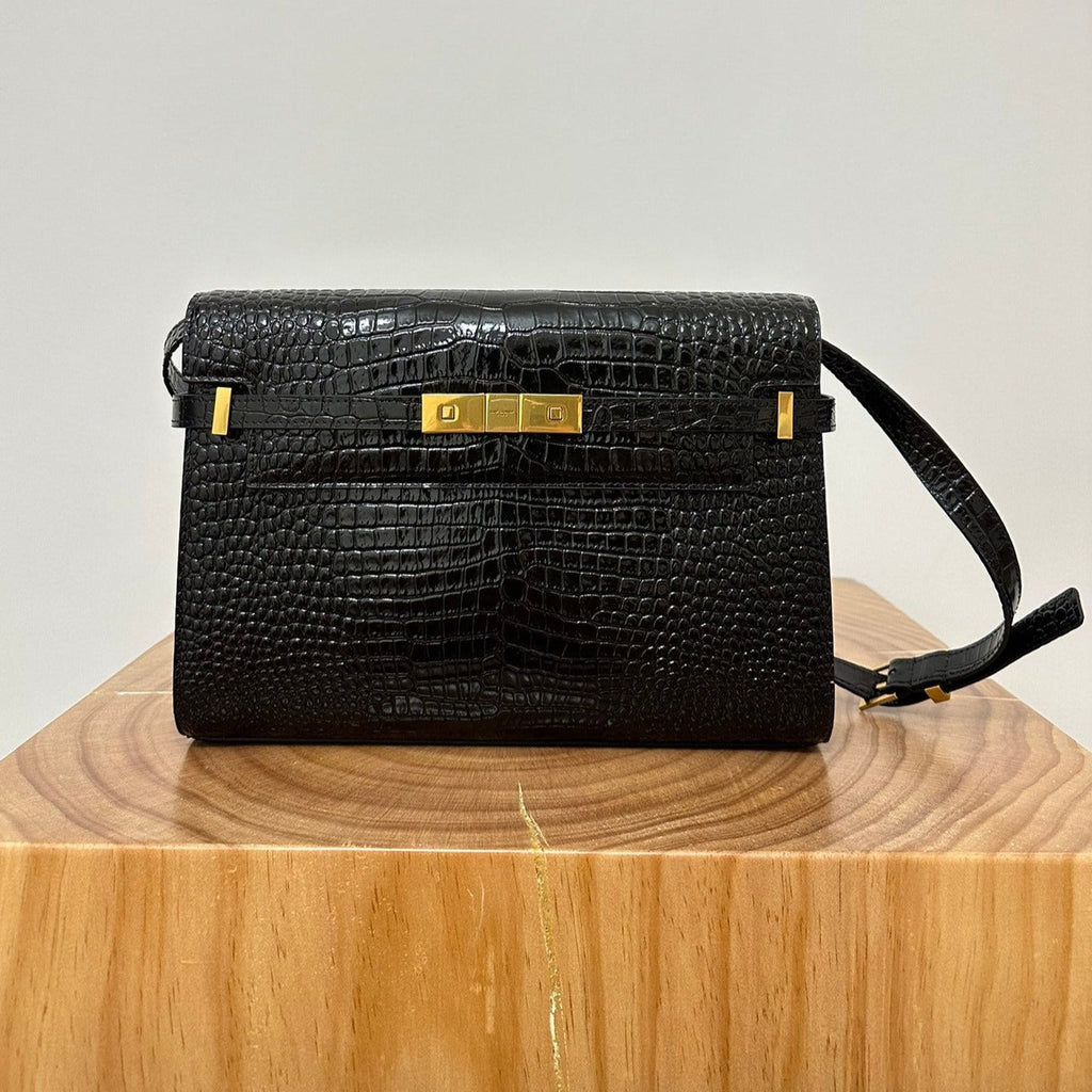 Saint Laurent Manhattan 29 Top-Handle in Crocodile Black Calfskin Bag