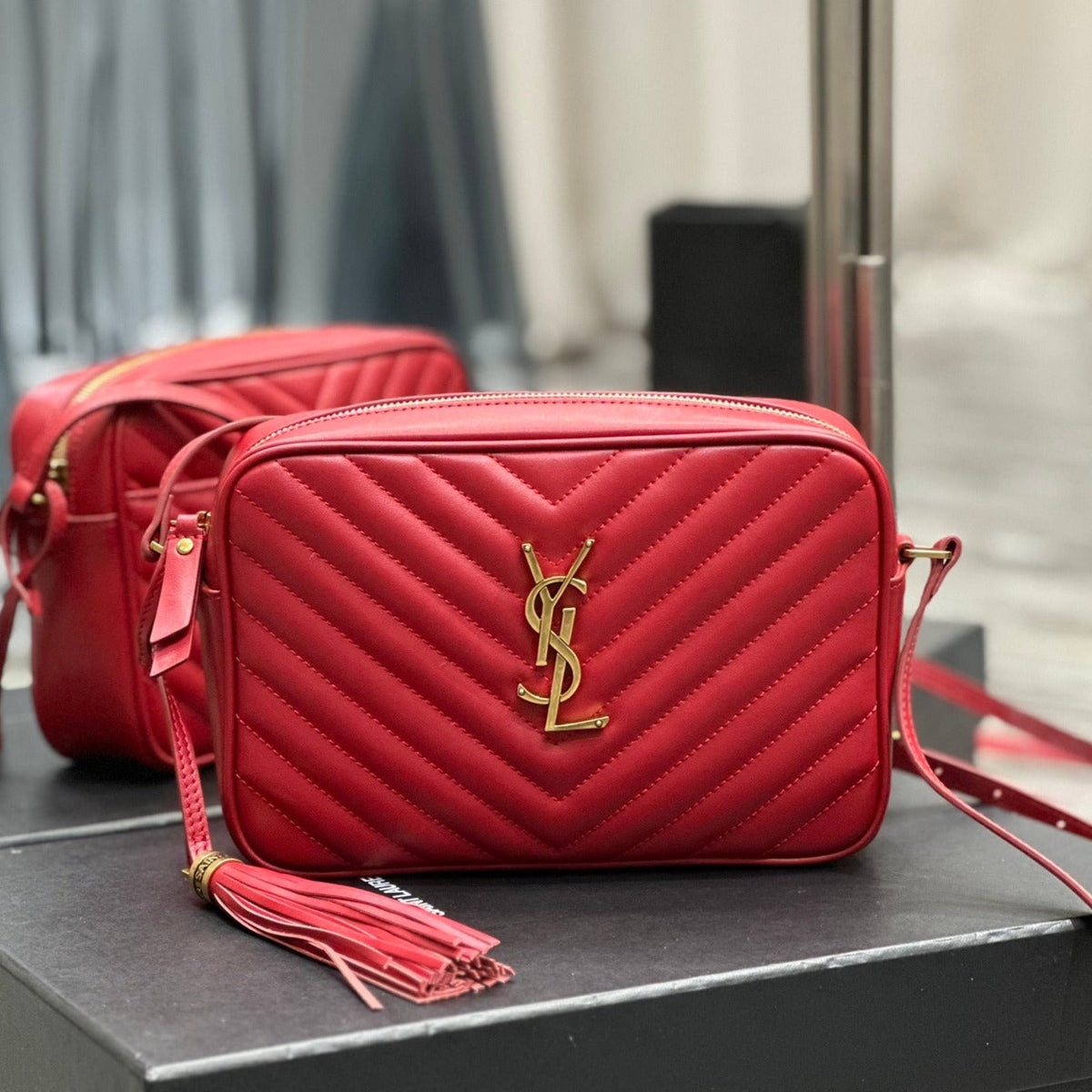 Saint Laurent Lou Camera 23 Red Lambskin Gold Hardware Bag