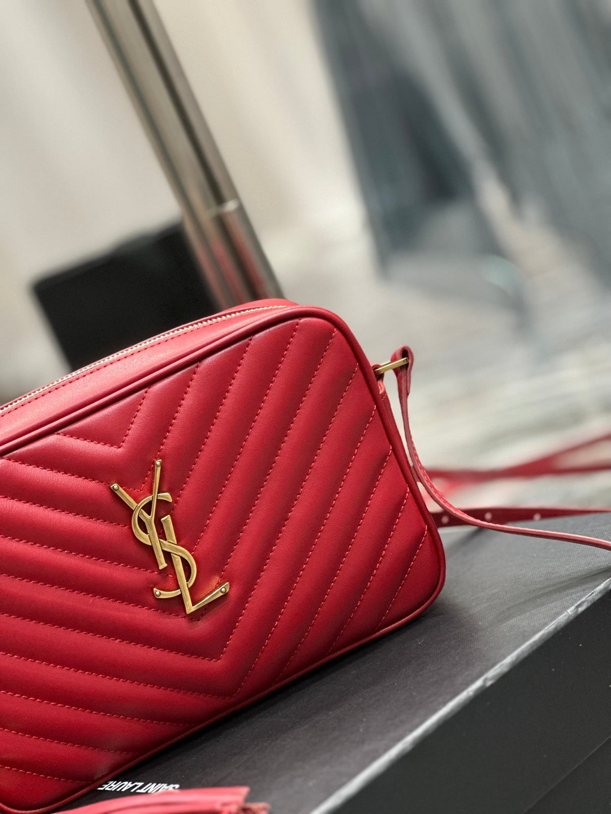 Saint Laurent Lou Camera 23 Red Lambskin Gold Hardware Bag