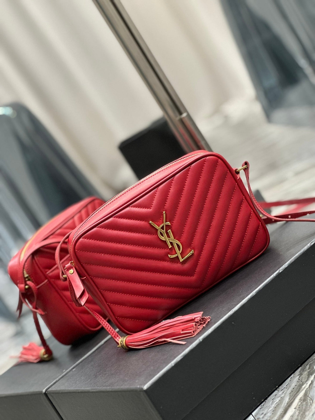 Saint Laurent Lou Camera 23 Red Lambskin Gold Hardware Bag