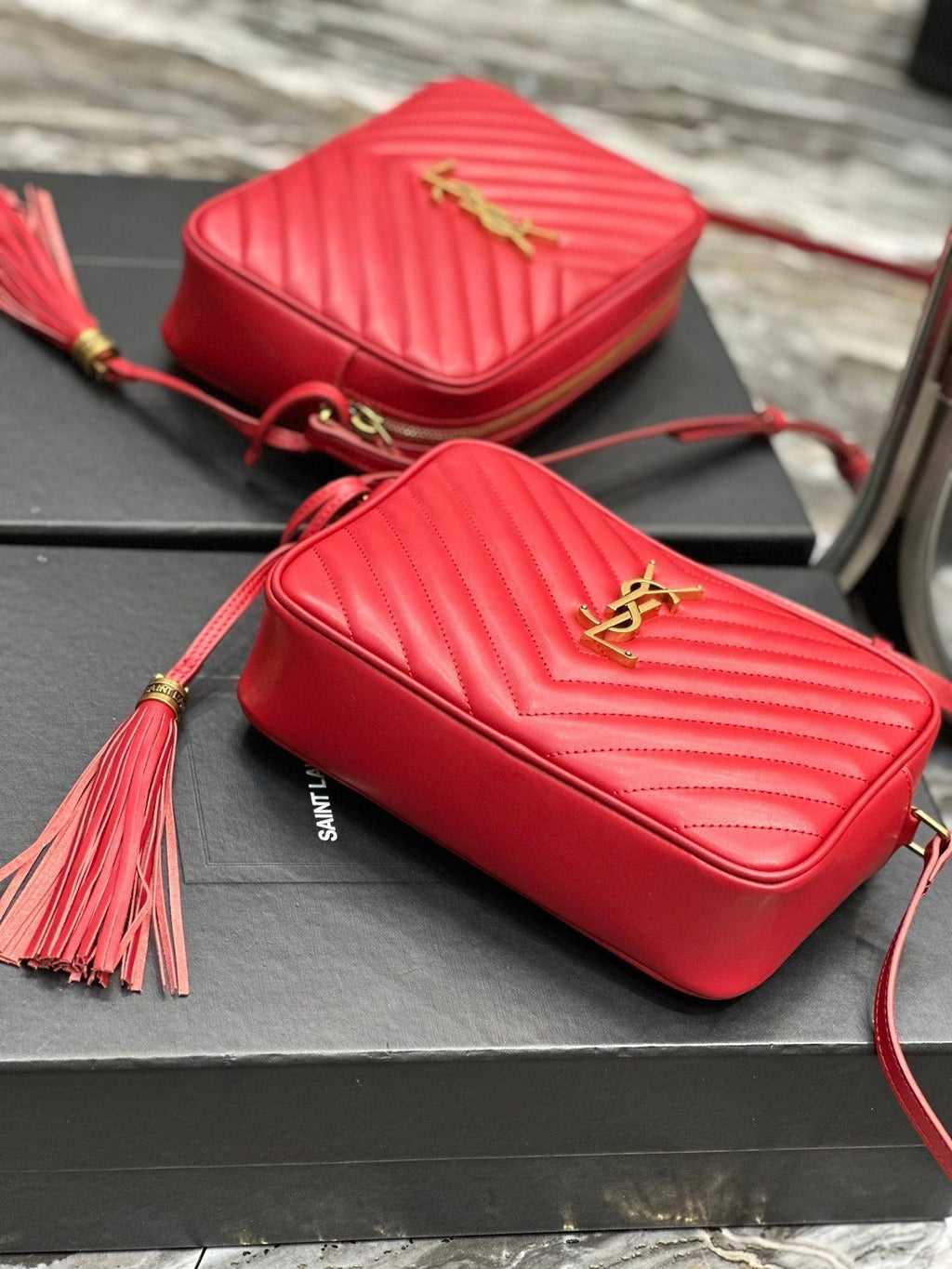 Saint Laurent Lou Camera 23 Red Lambskin Gold Hardware Bag